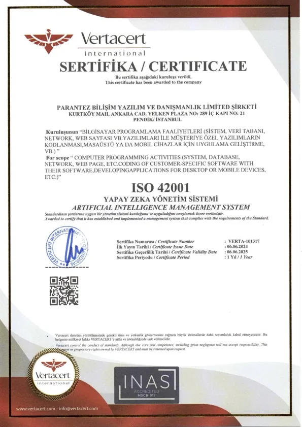 ISO 42001 Sertifikası