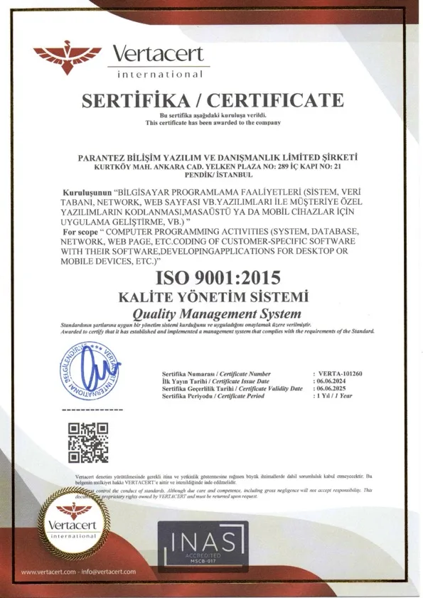 ISO 9001:2015 Sertifikası
