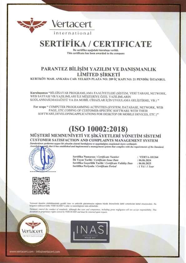 ISO 10002 Sertifikası