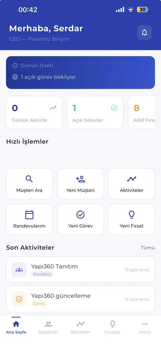 Parantez Touch Clienteling mobil uygulama ekranı